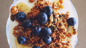 granola-Oatmeal and Blueberries